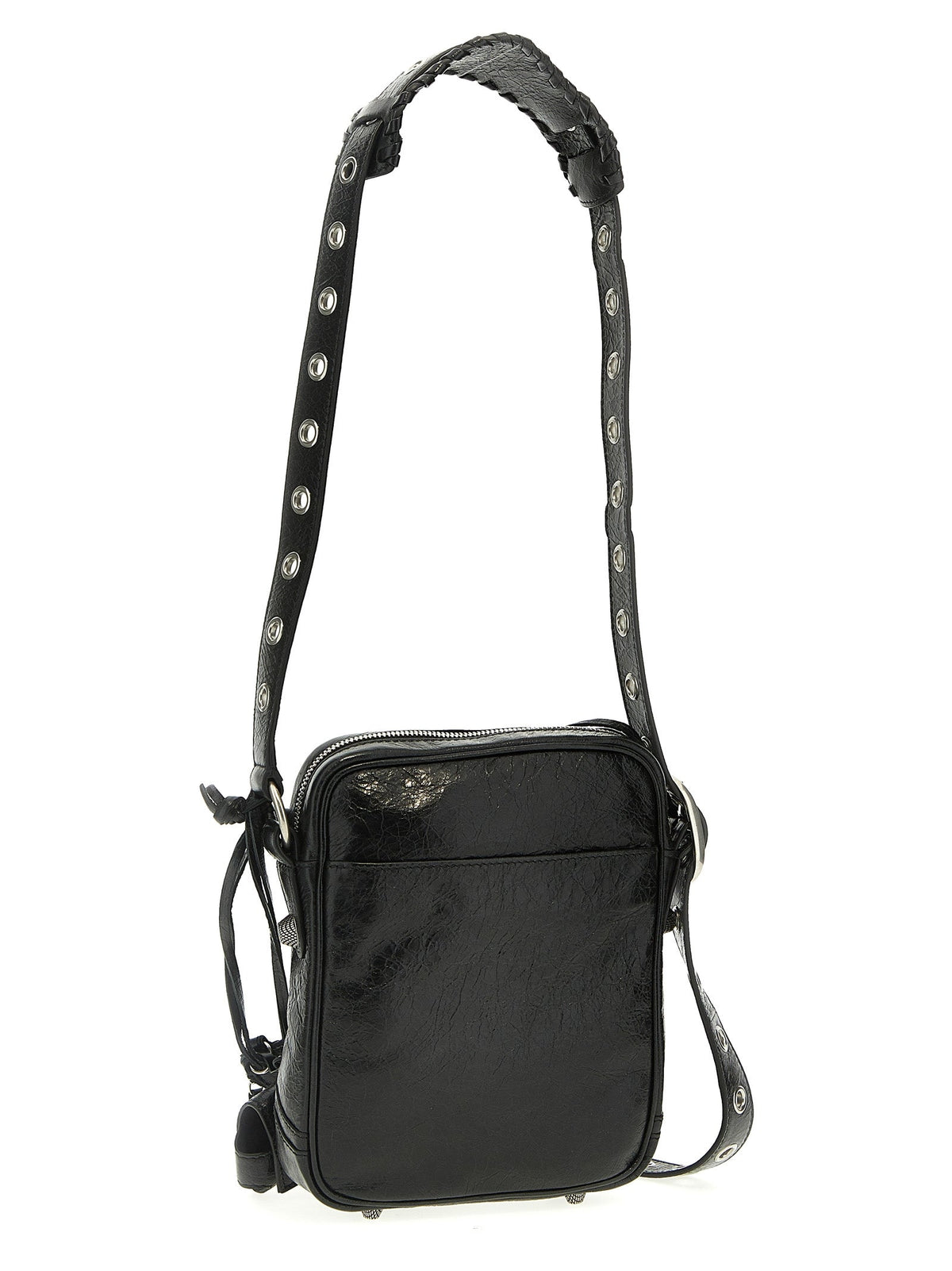 Le Cagole Men Black Lamb Leather Crossbody Bag
