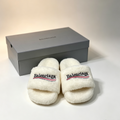 Balenciaga Cream Furry Slide Slippers