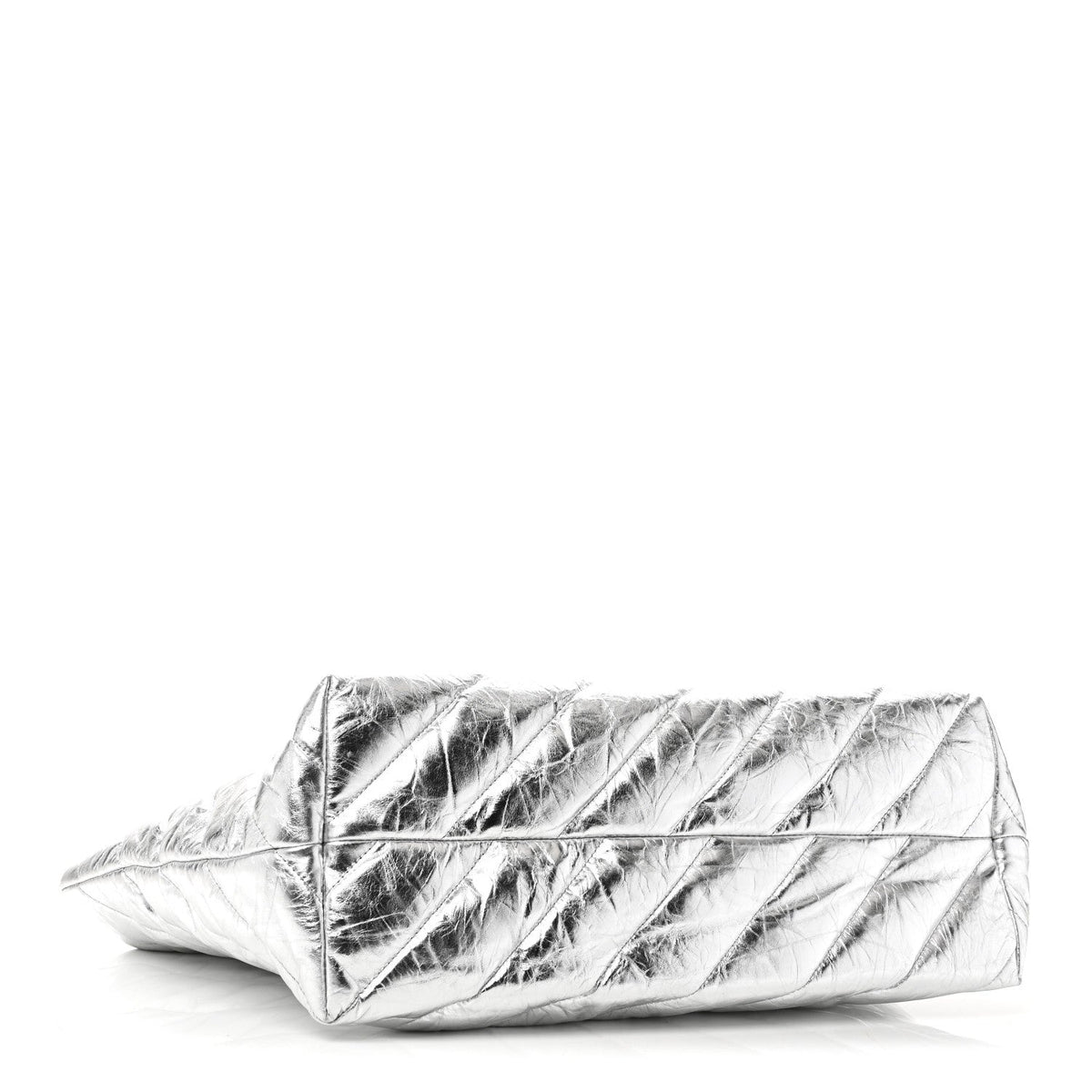 Metallic Crushed Calfskin Quilted Medium Crush Carry All Tote Bag Silver