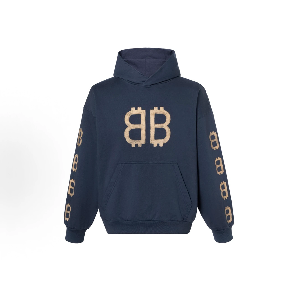 Balenciaga Bitcoin BB Logo Hoodie Unisex Navy Blue