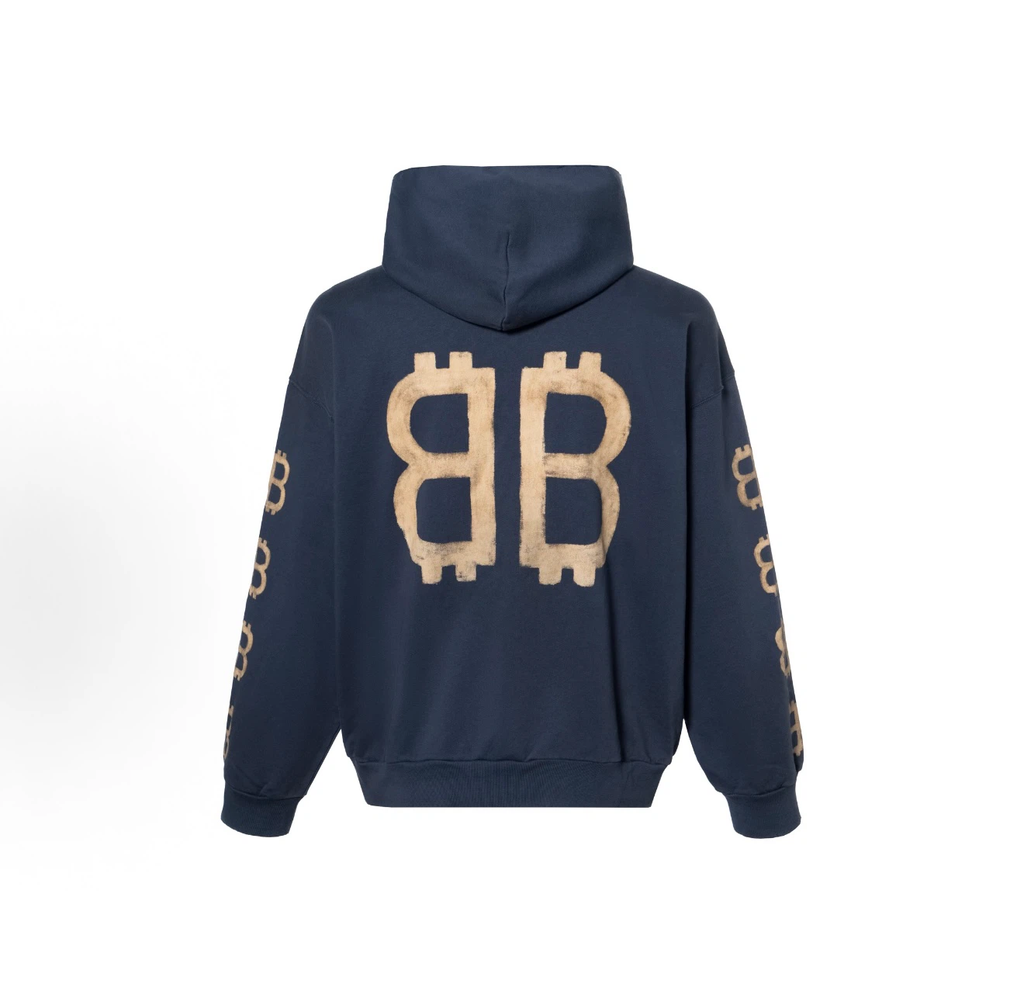Balenciaga Bitcoin BB Logo Hoodie Unisex Navy Blue