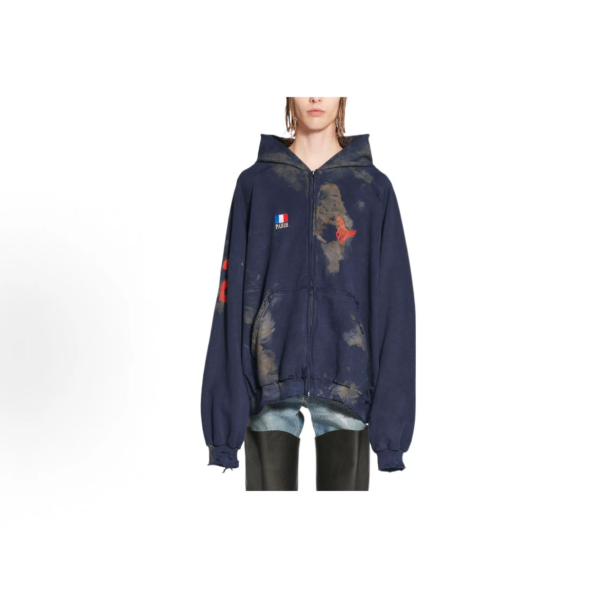 Balenciaga Vintage Distressed Zip‑Up Hoodie Oversized Unisex Navy Sweatshirt Number 22