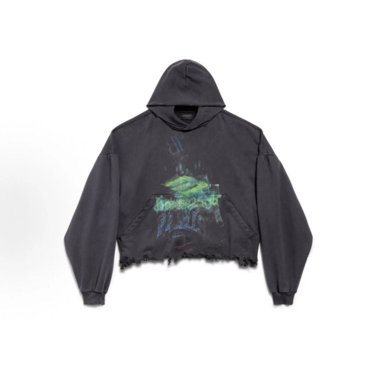 Balenciaga Distressed Cropped Graffiti Hoodie Unisex Black