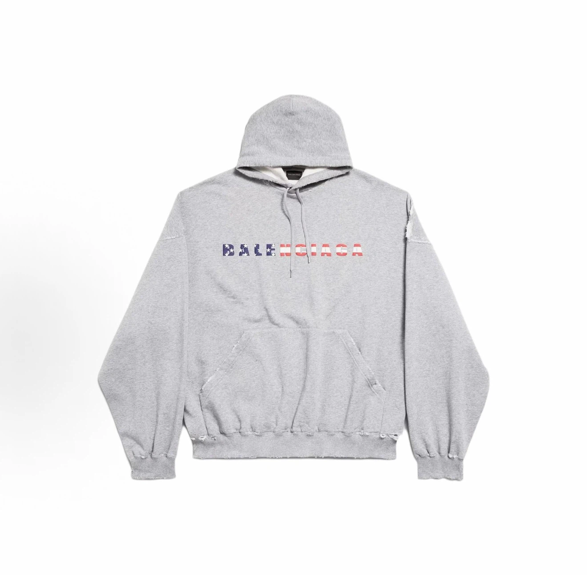 Balenciaga US Flag Distressed Hoodie Unisex Heather Grey