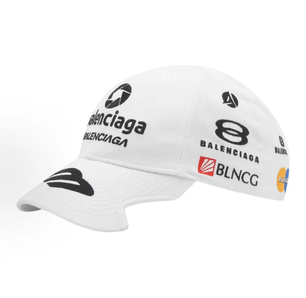 Balenciaga Racing Multi‑Patch Embroidered Baseball Cap Unisex White