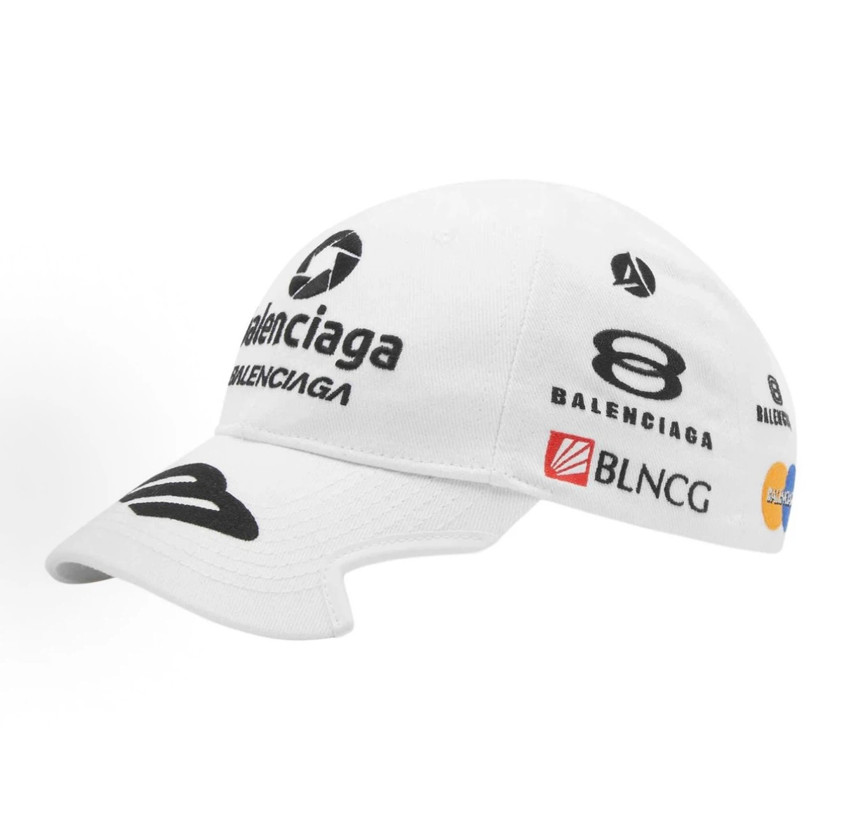 Balenciaga Racing Multi‑Patch Embroidered Baseball Cap Unisex White