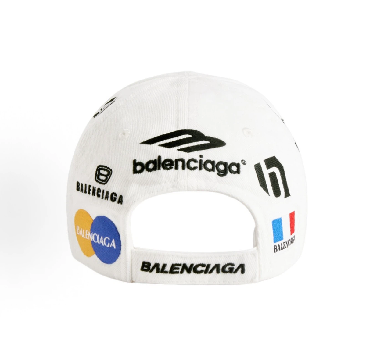 Balenciaga Racing Multi‑Patch Embroidered Baseball Cap Unisex White