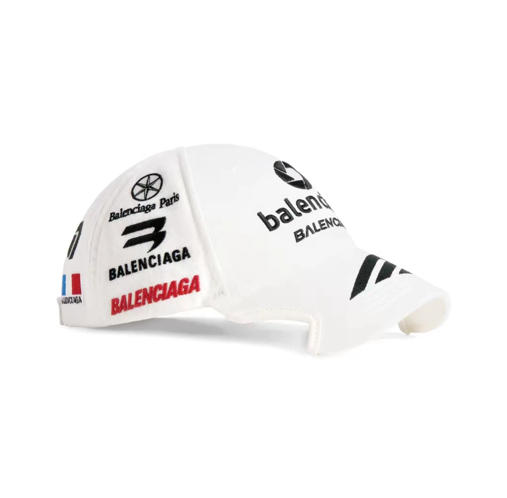 Balenciaga Racing Multi‑Patch Embroidered Baseball Cap Unisex White