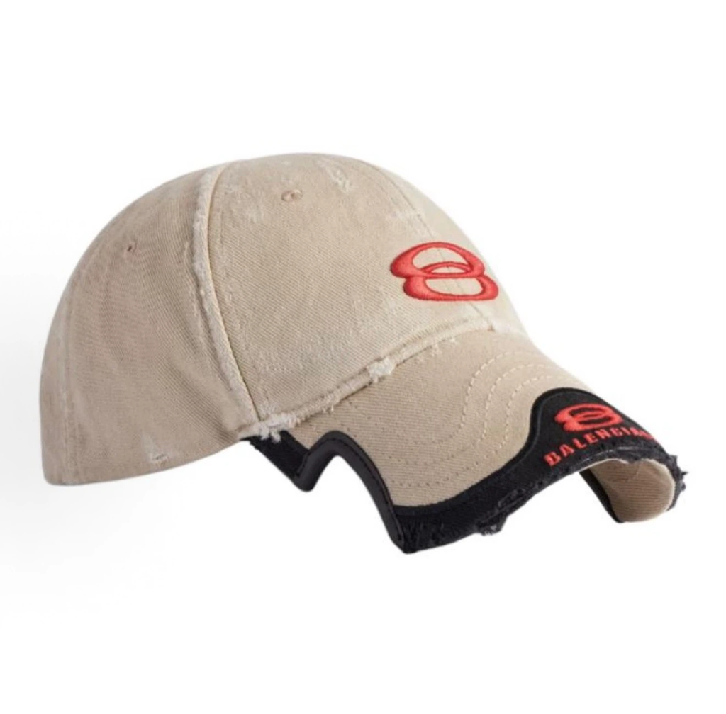 Balenciaga Distressed Double‑B Logo Baseball Cap Unisex Beige