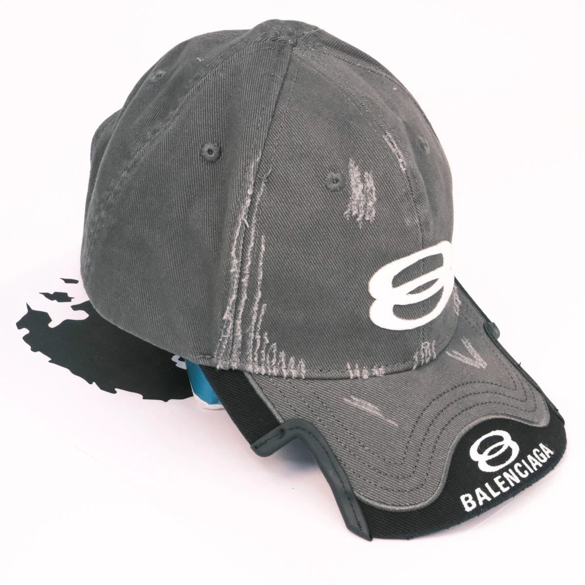 Balenciaga Distressed Double‑B Logo Baseball Cap Unisex Dark Grey
