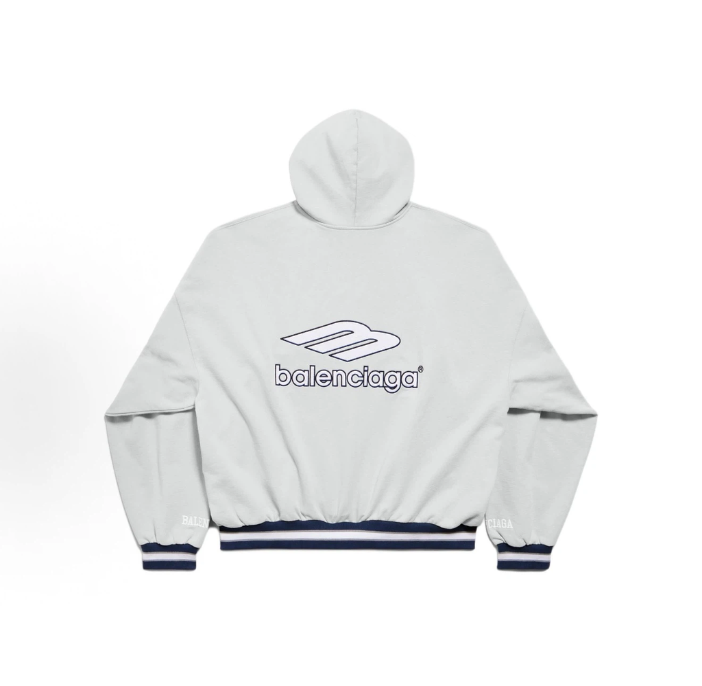 Balenciaga Varsity Sport Logo Hoodie Oversized Unisex Light Grey Sweatshirt