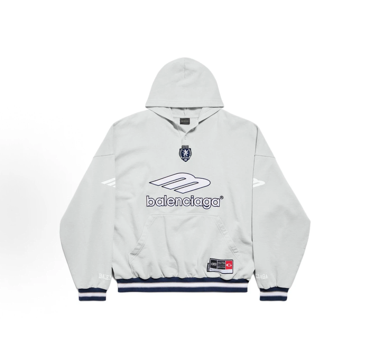 Balenciaga Varsity Sport Logo Hoodie Oversized Unisex Light Grey Sweatshirt