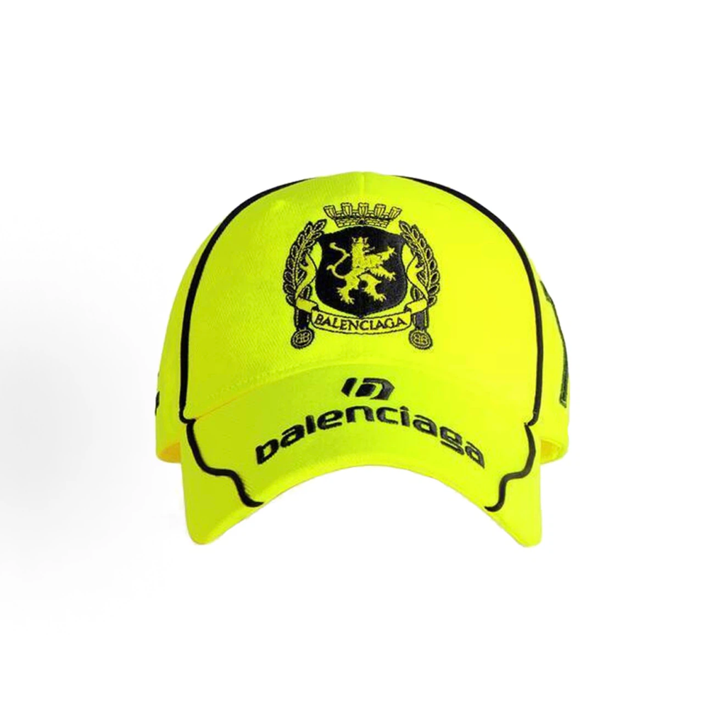 Balenciaga Racing Crest Embroidered Baseball Cap Unisex Neon Yellow