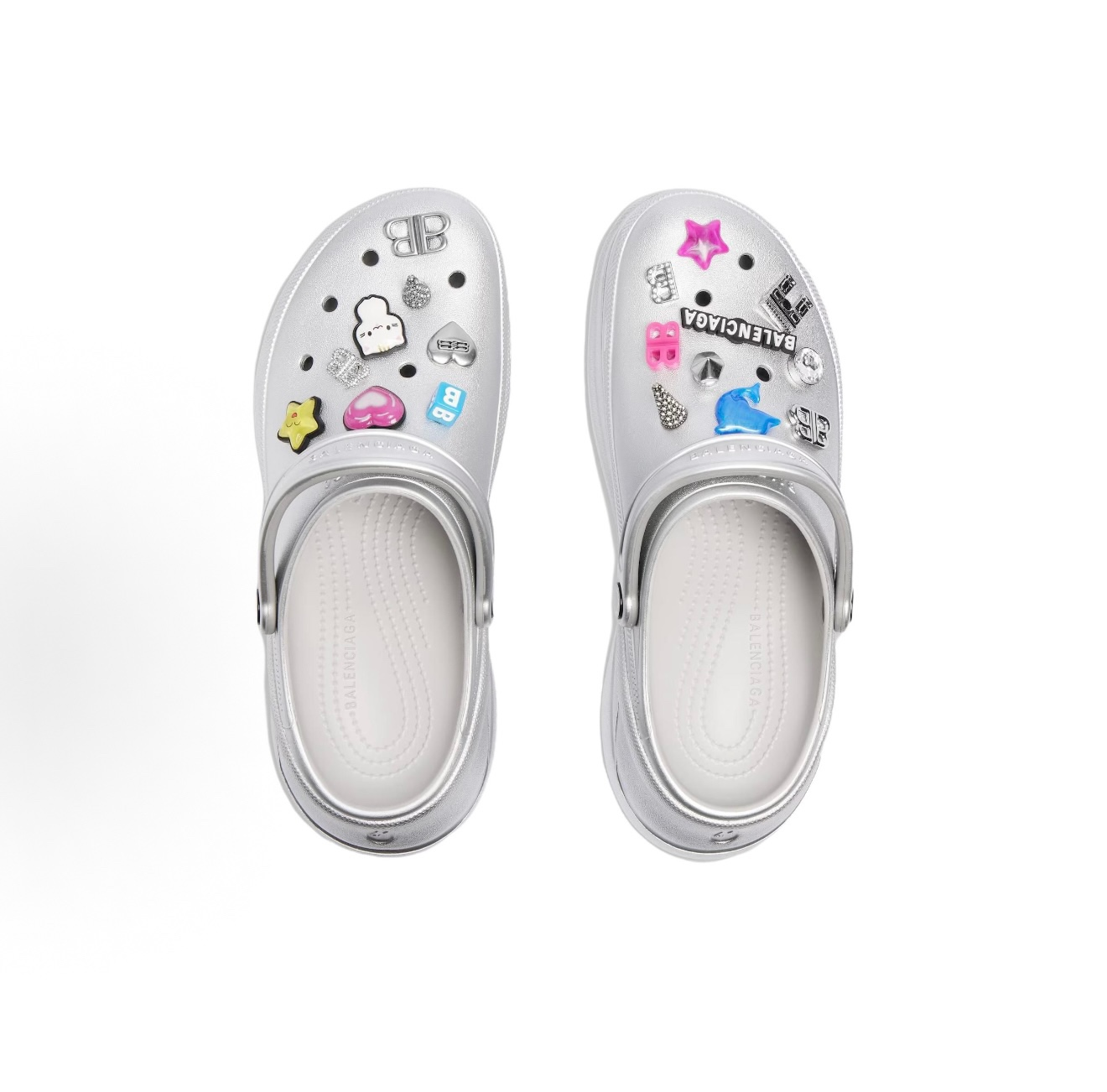 Balenciaga × Crocs Silver Platform Mule Clogs