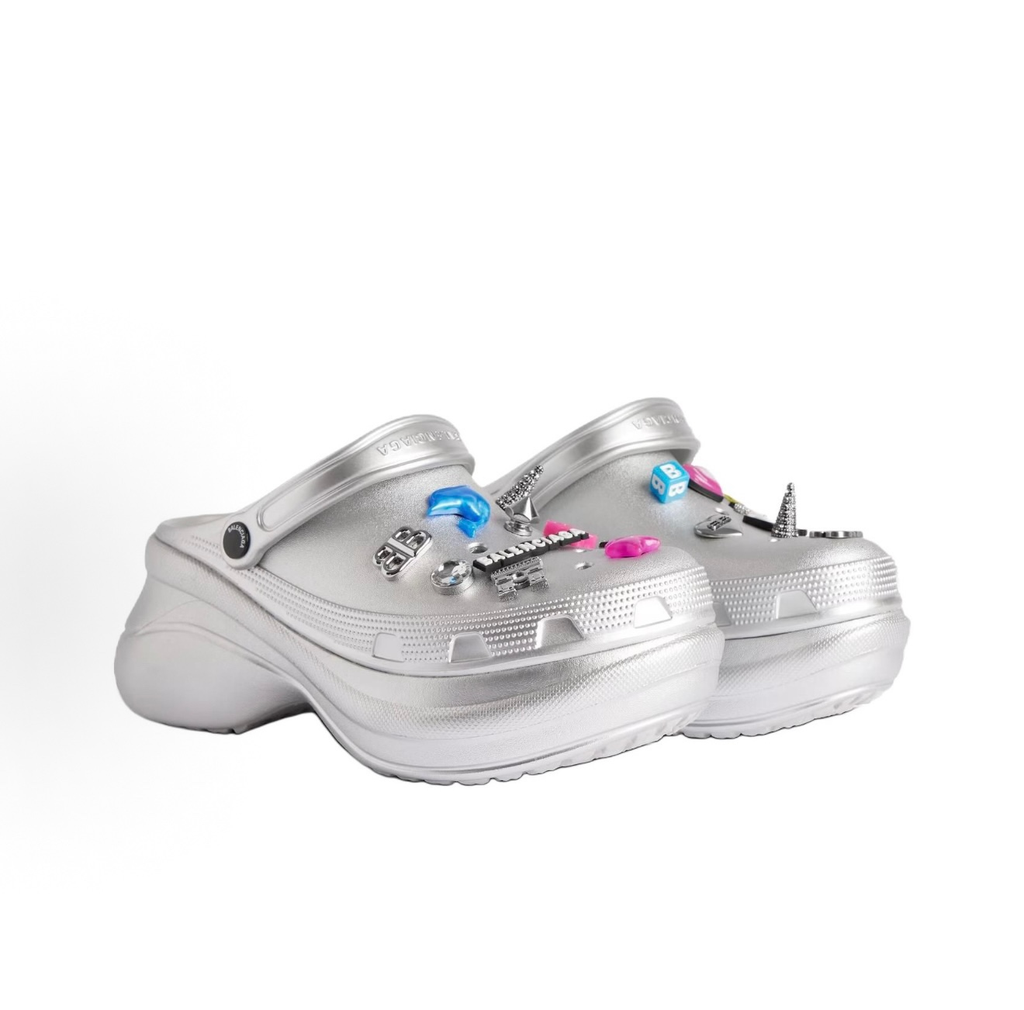 Balenciaga × Crocs Silver Platform Mule Clogs