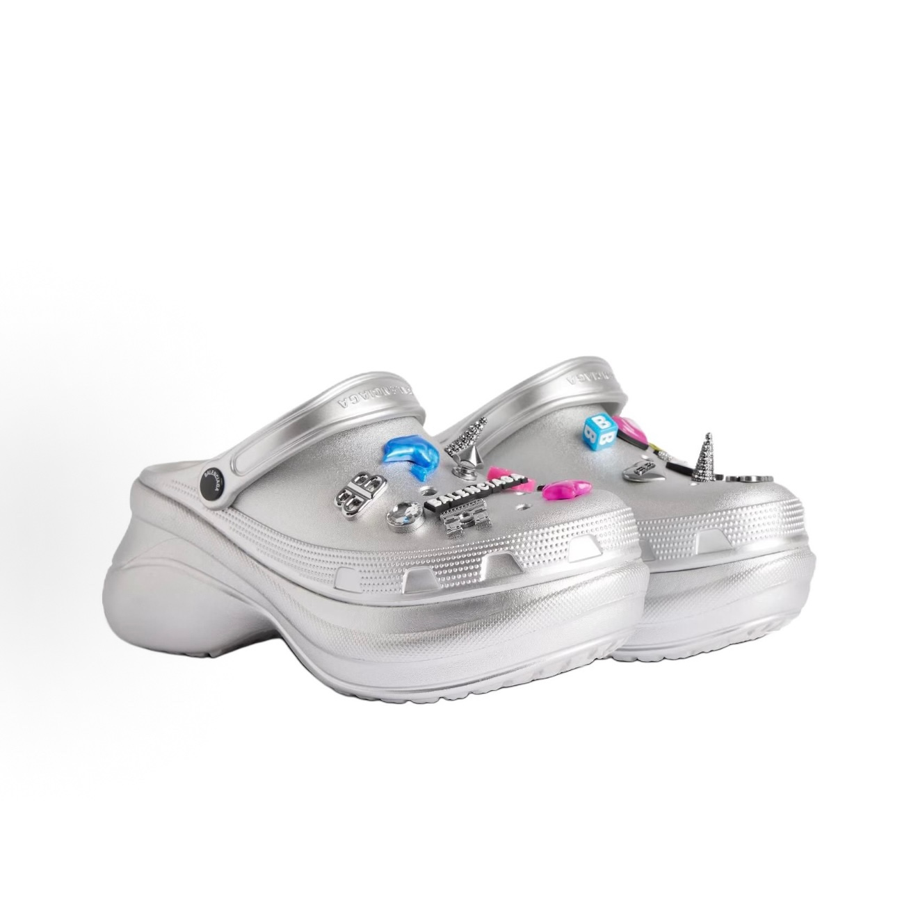 Balenciaga × Crocs Silver Platform Mule Clogs