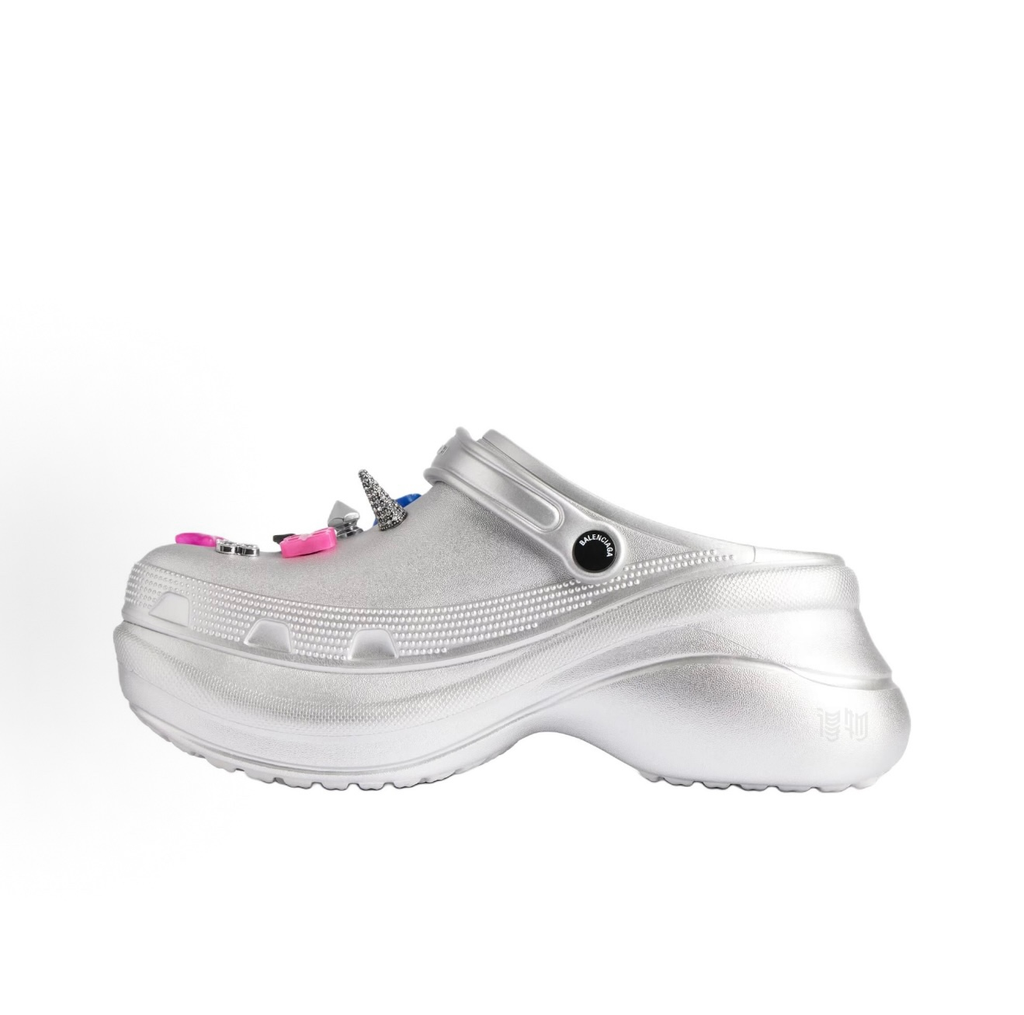 Balenciaga × Crocs Silver Platform Mule Clogs