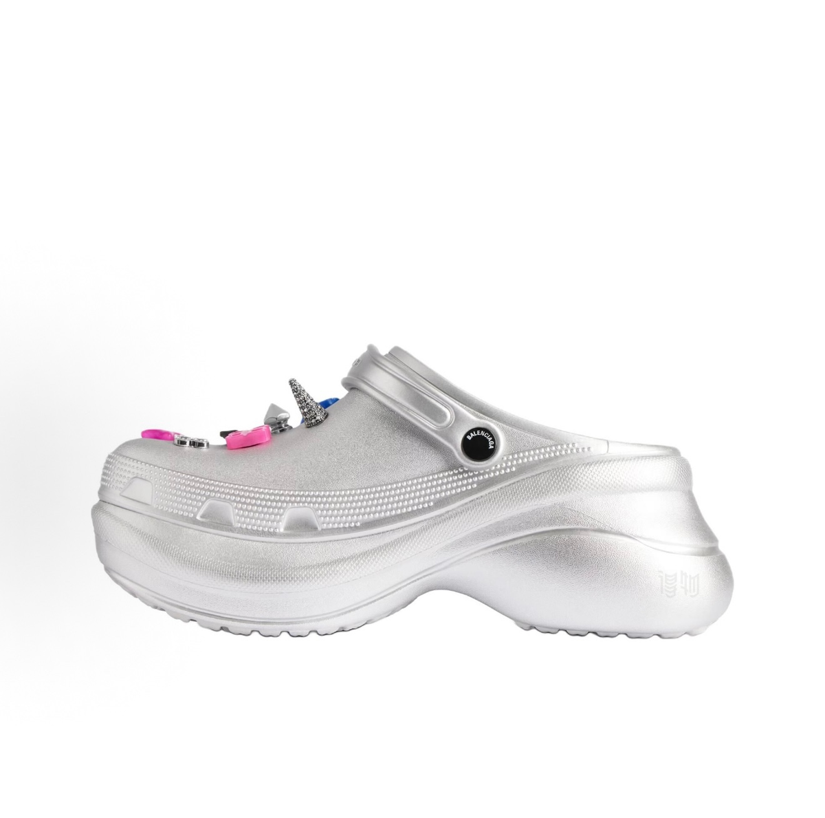 Balenciaga × Crocs Silver Platform Mule Clogs
