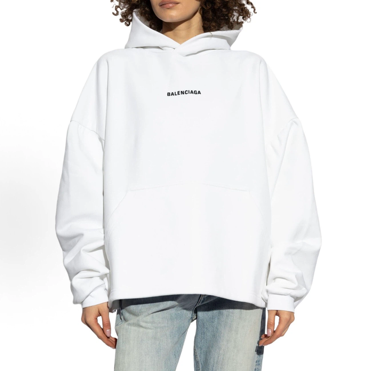 Balenciaga Embroidered Logo Oversized Hoodie White Unisex