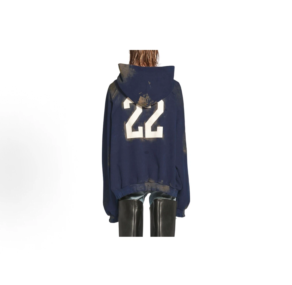 Balenciaga Vintage Distressed Zip‑Up Hoodie Oversized Unisex Navy Sweatshirt Number 22