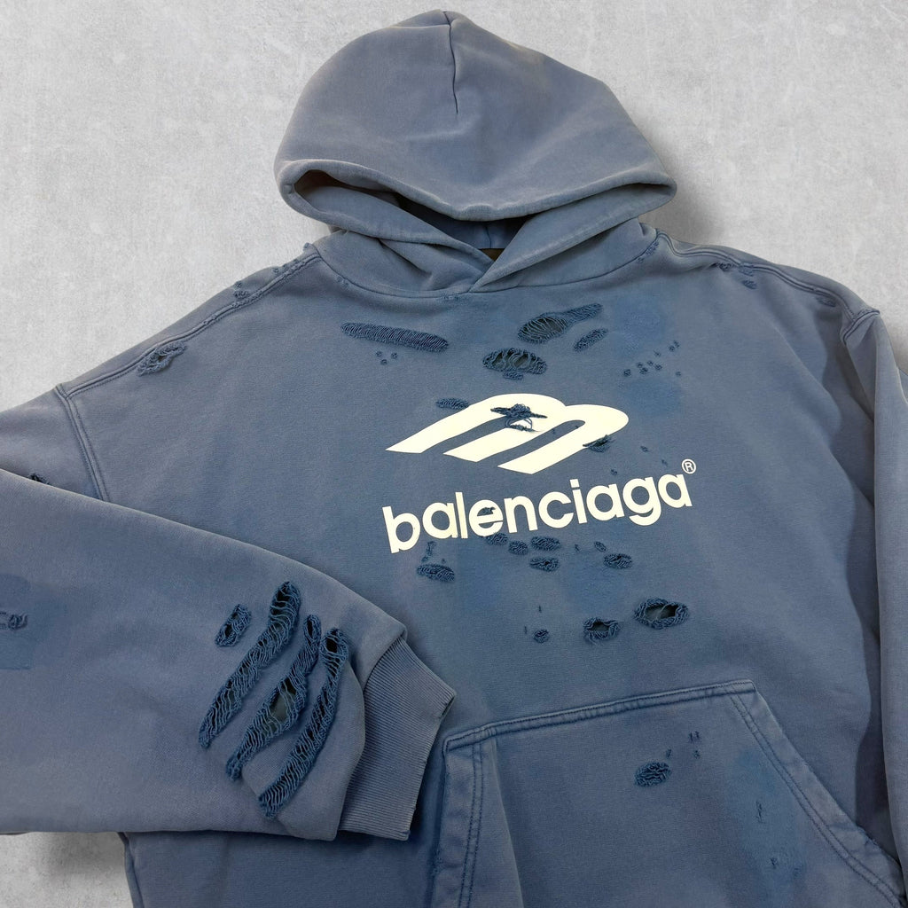 Balenciaga Washed Destruction Printed Logo Hoodie  Women