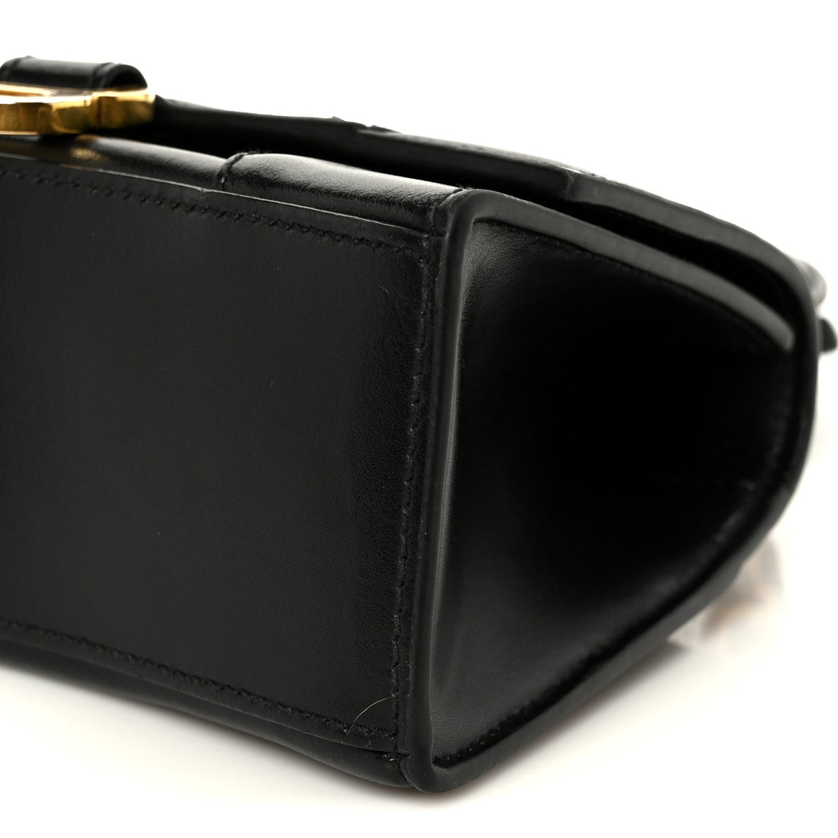 Shiny Box Calfskin Hourglass Top Handle Bag XS Black Black